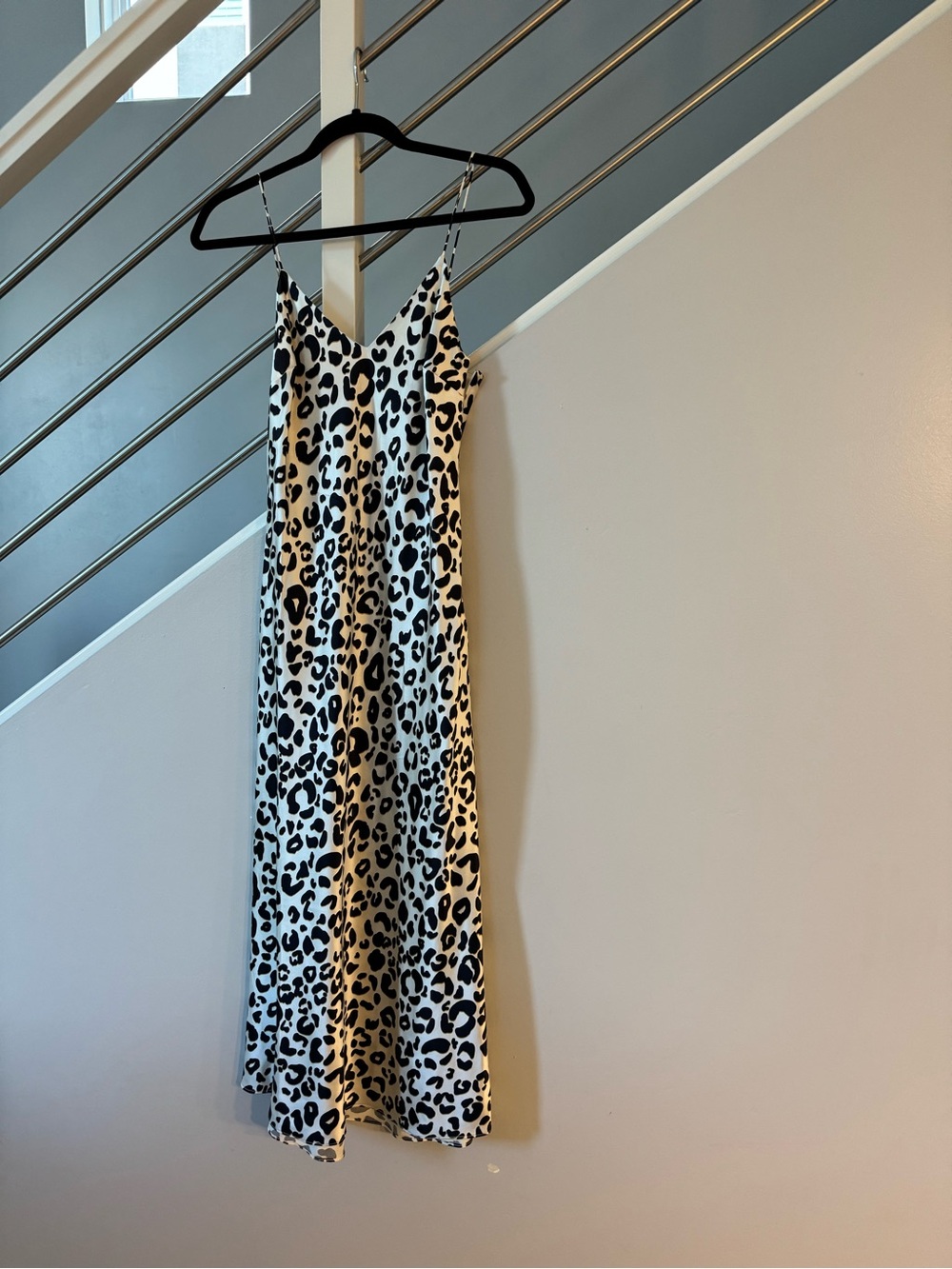 Anine Bing Black and Cream Leopard Midi Slip Dress